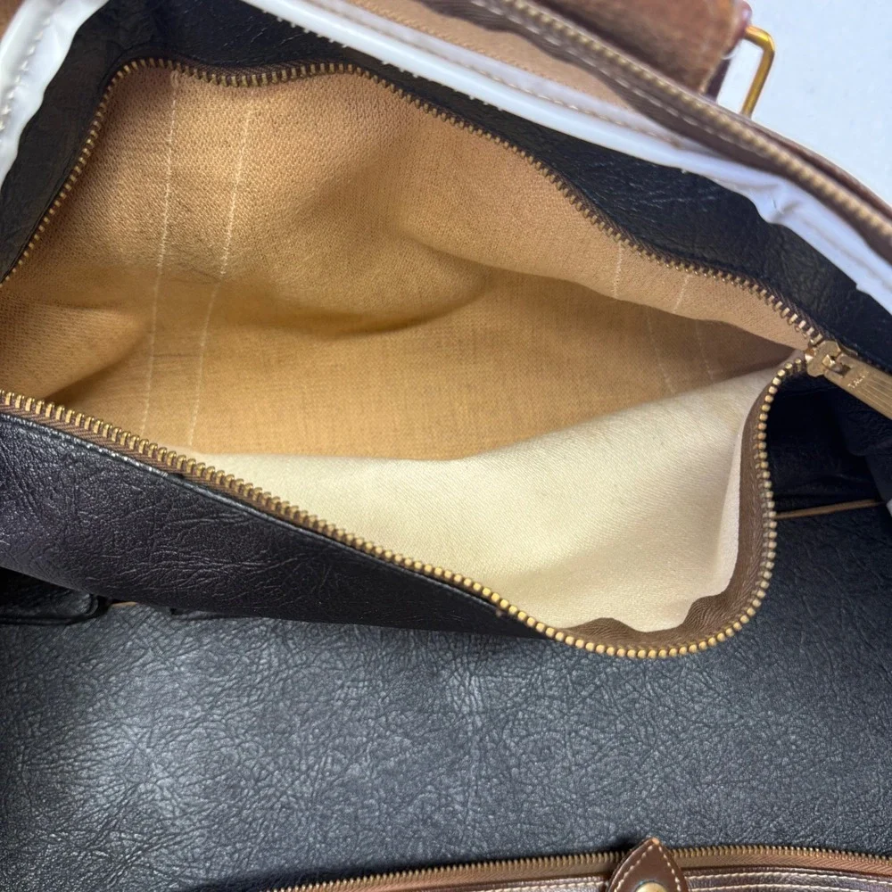 Vintage MacGregor Brown Faux Leather Travel Duffle Bag Luggage Retro Weekender
